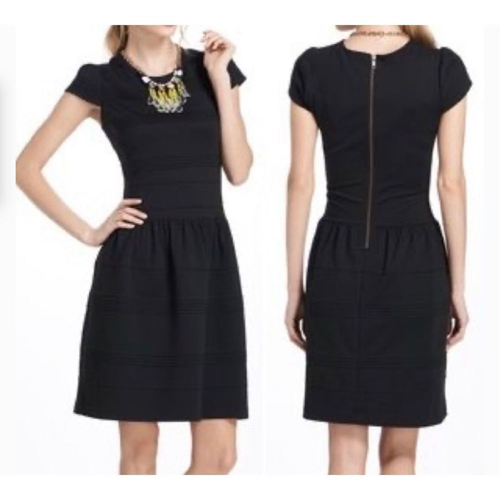 Anthropologie Girls from Savoy Black Pintuck Ponte Short Sleeve Mini Dress size